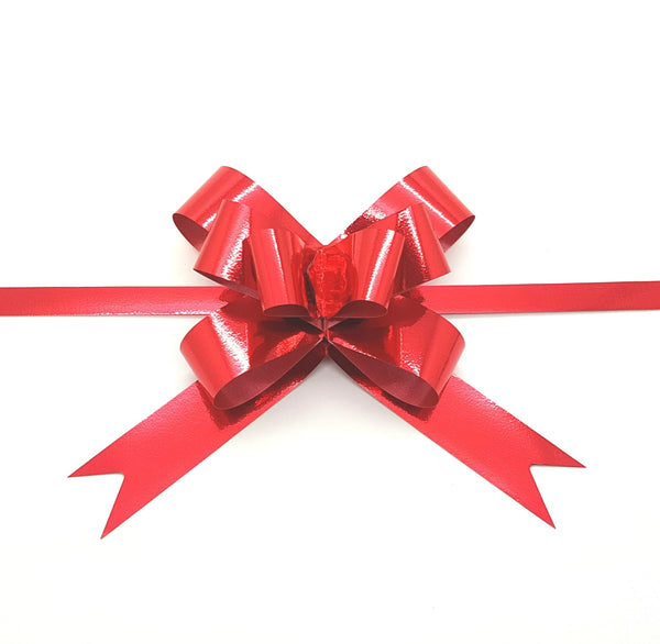 Shiny Red Pull Bows-Shiny Red Xmas Bows