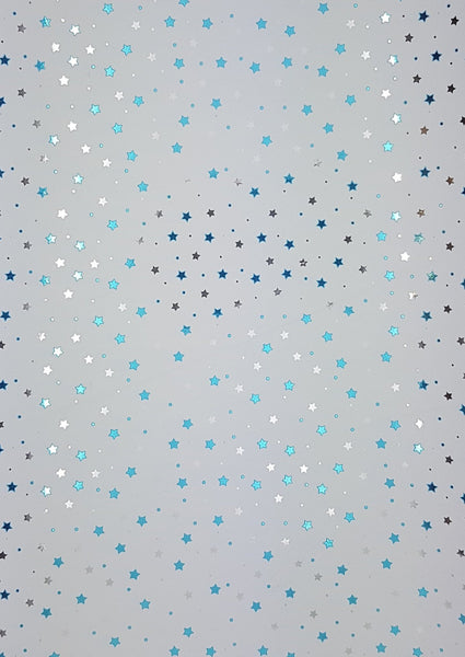 White Gift Wrap Aqua Tiny Stars Design - Hallons