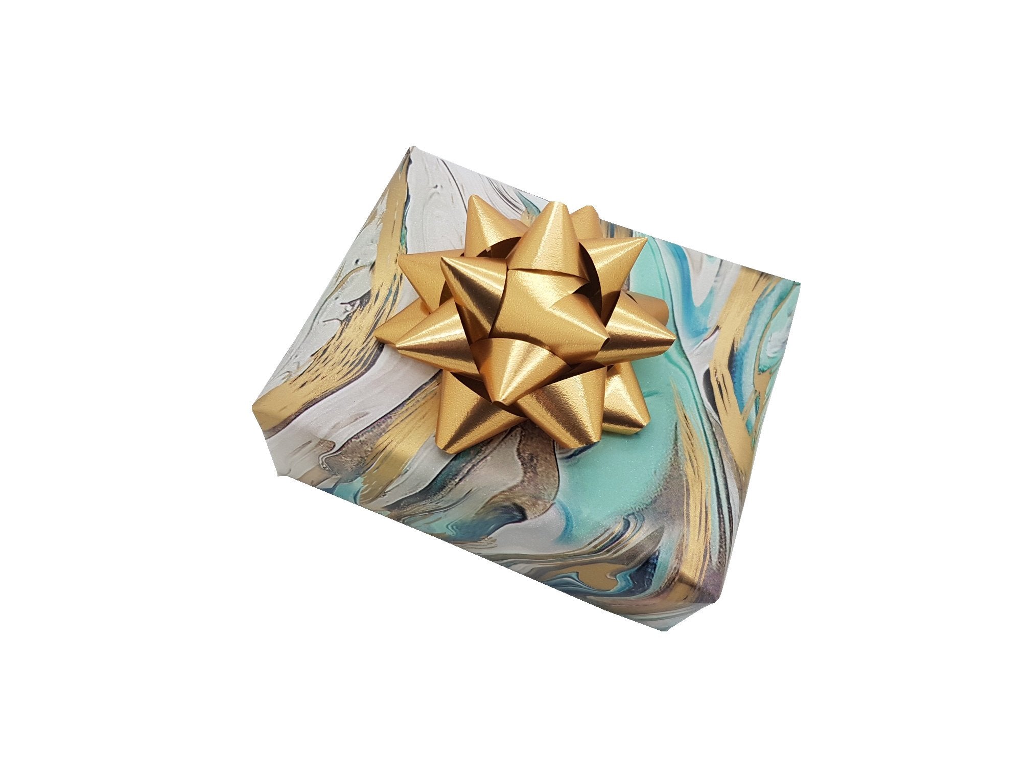 Aqua Teal Gold Marbled Wrapping Paper