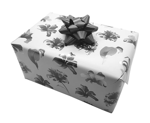 Floral Monochrome Strong Gift Wrap-Grey and White