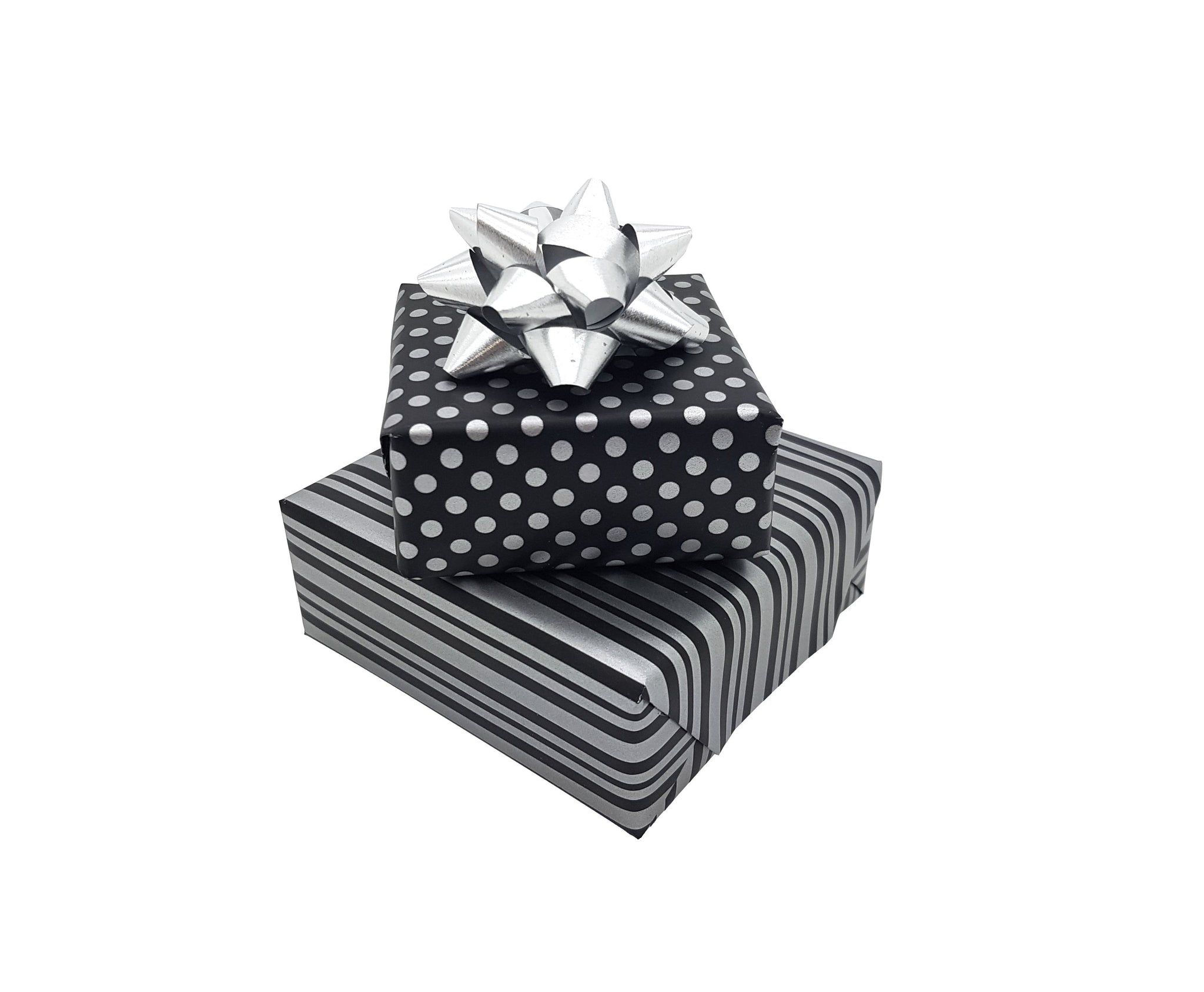Black and Silver Reversible Gift Wrap-Polka Dot and Stripe