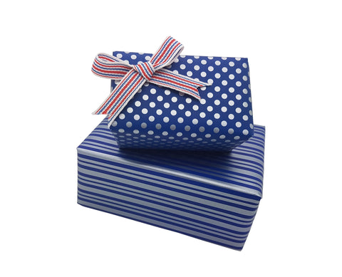 Reversible Cute Polka Dot and Stripe Blue-Silver Gift Wrap Roll