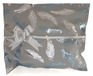 Feather Print Gift Bag-Large Grey Gift Bag