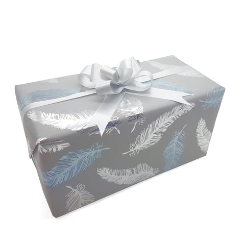 Feather Print Grey Wrapping Paper