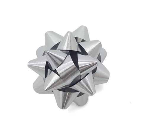 Matte Metallic Silver Star Bow-Silver Brushed Metal Gift Bow