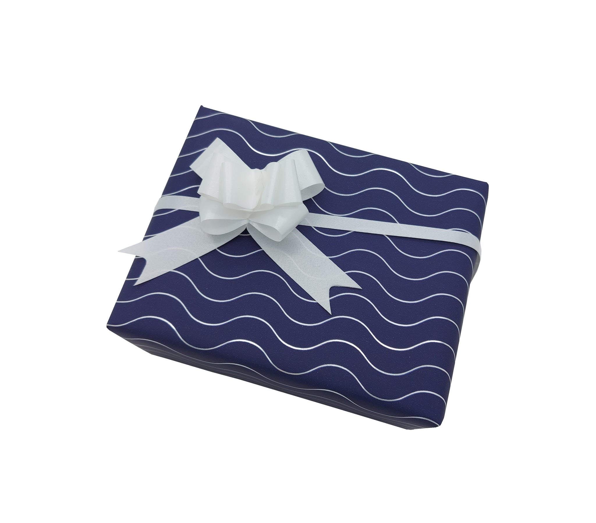 Navy and Silver Wavy Line Pattern Wrapping Paper