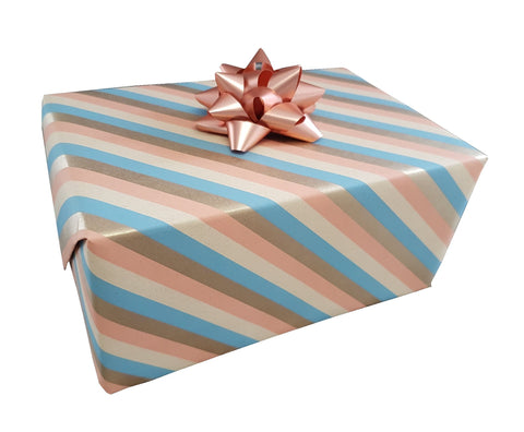 Gift Wrap Sheets Pastel Stripe and Gold Recycled - Hallons