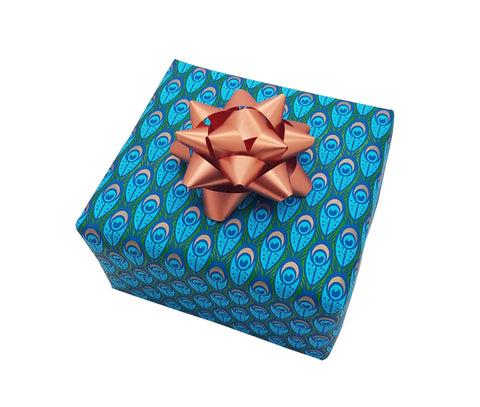 Peacock Feather Wrapping Paper-Bright Blue Gift Wrap