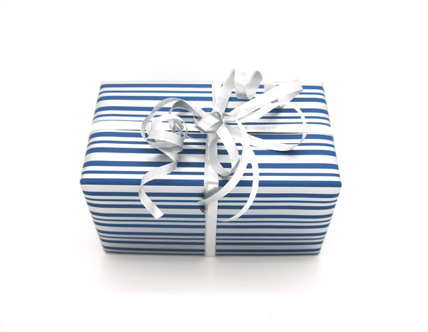Counter Roll Royal Blue and Silver Dot and Stripe Gift Wrap