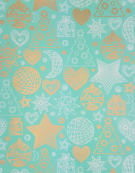 Teal Xmas Wrapping Paper Counter Roll-Whole Pattern
